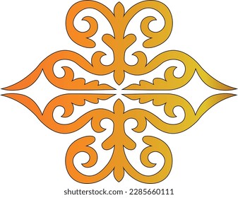 Vintage ornate linear ornament in Kazakh traditional style. Kazakh floral design. Abstract Asian elements of the national pattern of the ancient nomads