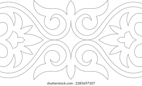 Vintage ornate linear ornament in Kazakh traditional style. Kazakh floral design. Abstract Asian elements of the national pattern of the ancient nomads