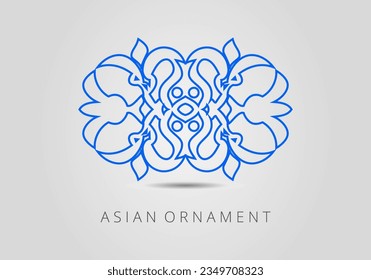 Vintage ornate linear ornament in Kazakh traditional style. Asian floral designs. Abstract Asian elements of the national pattern of the ancient nomads of the Kyrgyz, Mongols, Kazakhs, Tatars.