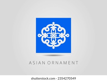 Vintage ornate linear ornament in Kazakh traditional style. Asian floral designs. Abstract Asian elements of the national pattern of the ancient nomads of the Kyrgyz, Mongols, Kazakhs, Tatars.