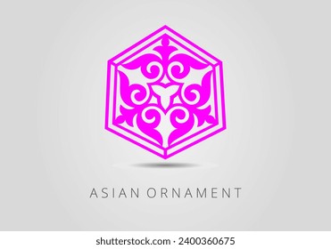 Vintage ornate linear ornament in Kazakh traditional style. Asian floral designs. Abstract Asian elements of the national pattern of the ancient nomads of the Kyrgyz, Mongols, Kazakhs, Tatars.