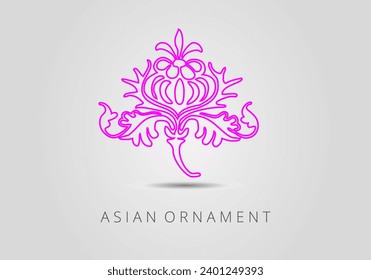 Vintage ornate linear ornament in Kazakh traditional style. Asian floral designs. Abstract Asian elements of the national pattern of the ancient nomad