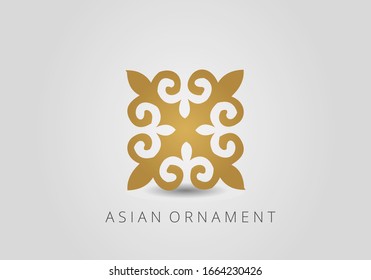 Vintage ornate linear ornaments in Kazakh traditional style. Asian floral designs. Abstract Asian elements of the national pattern of the ancient nomads of the Kyrgyz, Mongols, Kazakhs, Tatars.