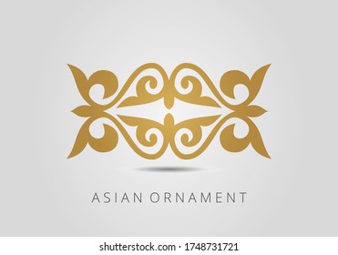 Vintage ornate linear ornaments in Kazakh traditional style. Asian floral designs. Asian elements of the national pattern of the ancient nomads of the Kyrgyz, Mongols, Kazakhs.