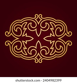 Vintage ornate linear ornaments in Kazakh traditional style. Asian floral designs. Abstract Asian elements of the national pattern of the nomads