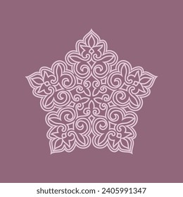Vintage ornate linear ornaments in Kazakh traditional style. Asian floral designs. Abstract Asian elements of the national pattern of the nomads