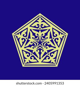 Vintage ornate linear ornaments in Kazakh traditional style. Asian floral designs. Abstract Asian elements of the national pattern of the nomads