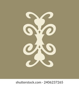 Vintage ornate linear ornaments in Kazakh traditional style. Asian floral designs. Abstract Asian elements of the national pattern of the nomads