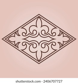 Vintage ornate linear ornaments in Kazakh traditional style. Asian floral designs. Abstract Asian elements of the national pattern of the nomads