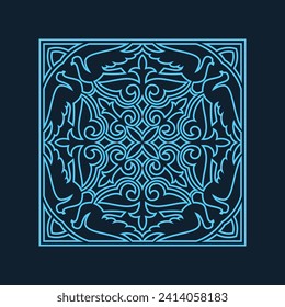 Vintage ornate linear ornaments in Kazakh traditional style. Asian floral designs. Abstract Asian elements of the national pattern of the ancient nomads of the Kyrgyz, Mongols, Kazakhs, Tatars.