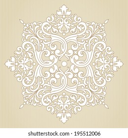 Vintage ornate pattern. Floral baroque ornament in Victorian style. Traditional ornament and element for design. Lacy decor for greeting card and wedding invitations.