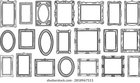 Vintage Ornate Picture Frames Vector Set with Antique Decorative Borders and Classic Gallery Frames