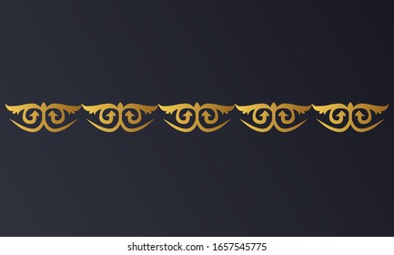 Vintage ornate seamless border pattern in kazakh traditional style. Golden ornament of curls and spirals on black background. Ideal for your design