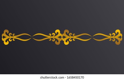 Vintage ornate seamless border pattern in kazakh traditional style. Golden ornament of curls and spirals on black background. Ideal for posters, banners, marketing. Easy to edit.