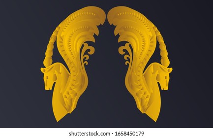 Vintage ornate seamless border pattern in kazakh traditional style. Golden ornament of curls and spirals on black background. Ideal for posters, banners, marketing. Easy to edit.
