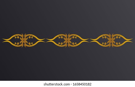 Diseño de frontera en estilo tradicional kazakh. Ornamento dorado de rizos y espirales sobre fondo negro. Ideal para carteles, banners, marketing. Fácil de editar.