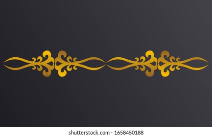 Vintage ornate seamless border pattern in kazakh traditional style. Golden ornament of curls and spirals on black background. Ideal for posters, banners, marketing. Easy to edit.