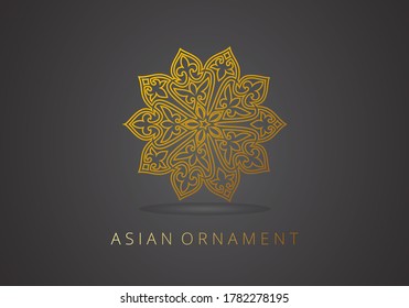 Vintage ornate seamless border pattern in kazakh traditional style. Golden ornament of curls and spirals on black background. Islamic ornament vector, persian motiff . 3d ramadan islamic round pattern
