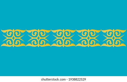 Vintage ornamentado con un estilo tradicional kazajo sin fisuras. Ornamento dorado de rizos y espirales sobre fondo azul. Se puede usar para la joyería, la belleza y la industria de la moda. Excelente para el logo.