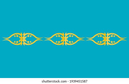 Vintage ornate seamless border pattern in kazakh traditional style. Golden ornament of curls and spirals on blue background. Can be used for jewelry, beauty and fashion industry. Great for logo.
