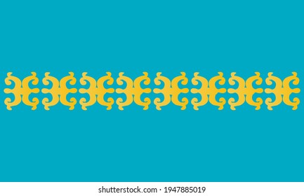 Vintage ornamentado con un estilo tradicional kazajo sin fisuras. Ornamento dorado de rizos y espirales sobre fondo azul. Se puede usar para la joyería, la belleza y la industria de la moda. Excelente para el logo.
