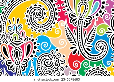 Vintage ornate seamless border pattern in traditional style. Curl and spiral ornaments on a colorful background
