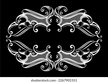 Vintage ornate seamless border vector set concept pattern in traditional style. curls and spirals ornament isolated on black background