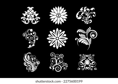 Vintage ornate seamless border vector set concept pattern in traditional style. curls and spirals ornament isolated on black background