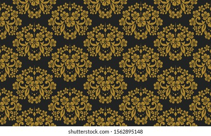 Vintage ornate seamless pattern floral, isolated on black background.