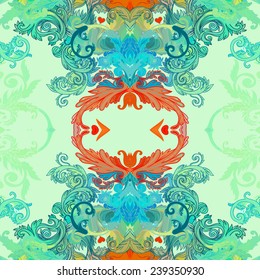 Vintage ornate seamless pattern.Vector illustration in vivid colors.