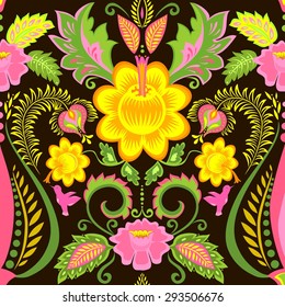 Vintage ornate wallpaper with floral pattern and feathers