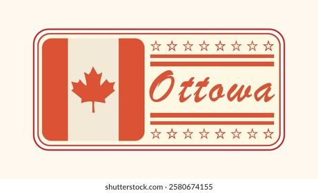 Vintage Ottawa Nameplate with Canadian Flag Design