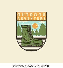 Vintage outdoor adventure camp patches logos. Hand drawn stickers designs. Travel expedition, backpacking labels. Outdoor hiking emblems. Logotypes collection.
