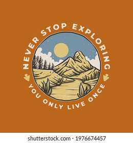 Vintage Outdoor Adventure Illustration for badge label, sticker, t-shirt design