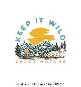 Vintage Outdoor Adventure Illustration for badge label, sticker, t-shirt design