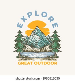 Vintage Outdoor Adventure Illustration for badge label, sticker, t-shirt design