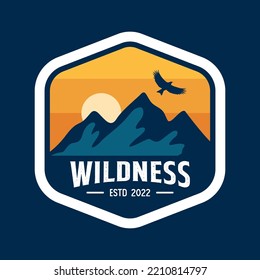 Vintage Outdoor camp and Mountain Logo Badges. Mountain and adventure logo badge isolated