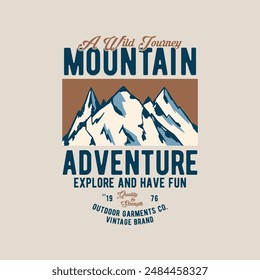 vintage outdoor print design with mountain sketch as vector for textile