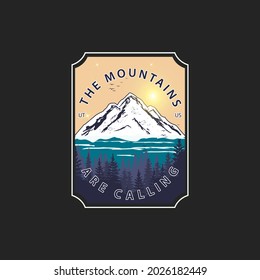 Vintage Outdoor Summer Camp adventurer logo isolated on black background, climbing steep rock connected.