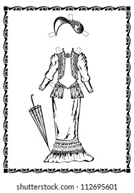 Vintage outfit lady dress .  See other vintage outfits and doll in my portfolio. coloring book