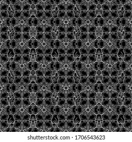 Vintage outline design in a black and white colors. Vector seamless pattern. Damask elegant silhouette. Contoured astract flowers.