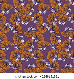 Vintage outline flower endless background. Delicate floral line seamless pattern. Design for fabric, textile print, wrapping, cover. Vector illustration