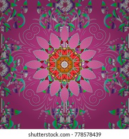 Vintage outline illustration. Floral pink, neutral and green seamless pattern. Vector flower print.