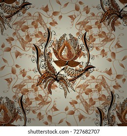 Vintage outline illustration. Vector flower print. Vector Tender fabric pattern. Floral neutral, beige and brown seamless pattern.