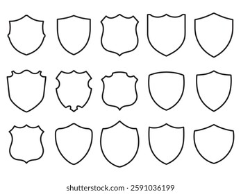 Vintage outline shield vector icon set on white background