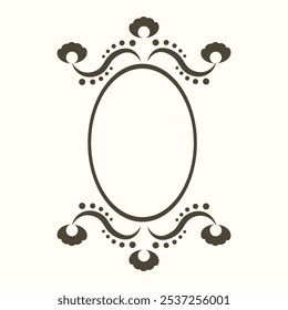Diseño de Plantilla de marco en blanco ovalado de Antiguas aislado fondo blanco. Borde de elipse retro con hermoso adorno floral. Ilustración vectorial para redes sociales y diseño de tarjetas de invitación. EPS 10