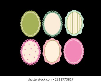 Vintage Oval Decorative Frames Collection in Pastel Scrapbook Style
