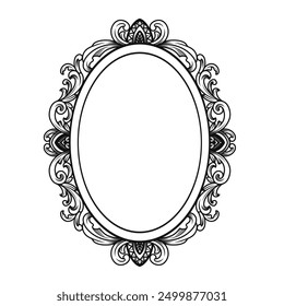 Vintage oval frame with floral ornament with baroque, filigree, swirl, engraving style. Art deco border decorative Design element.