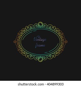 Vintage oval frame on a black background with a bright gradient fill. Great decoration for your layout, text, header. Vector illustration.
