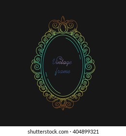 Vintage oval frame on a black background with a bright gradient fill. Great decoration for your layout, text, header. Vector illustration.